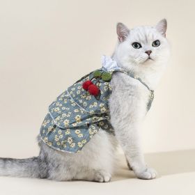 Spring And Summer Dog Clothes Cat Clothing Pet Cotton Floral Slip Dress Mesh Skirt Dress (Option: Green Cherry Cake Dress-L)